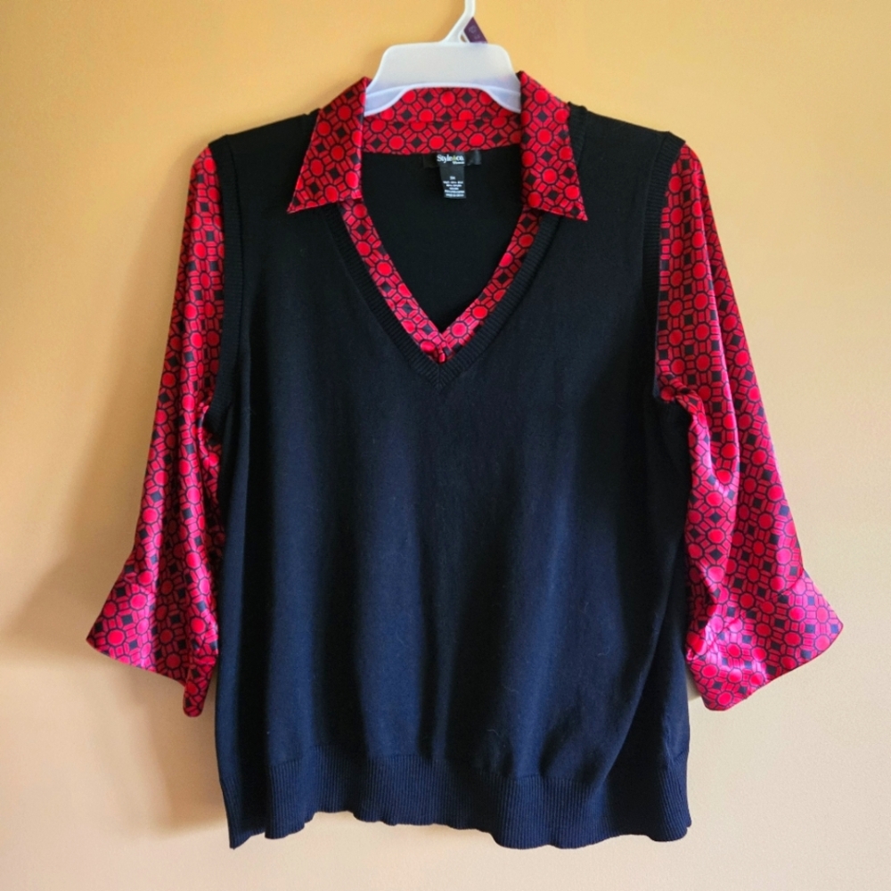 Style & Co Sweater Vest With Silk Top, 3X